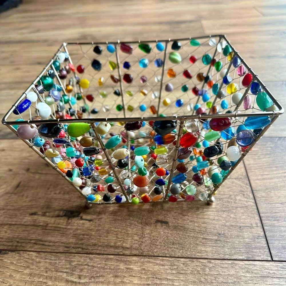 Multicolor Beaded Wire Decorative Basket